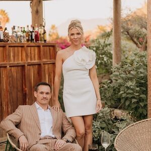 Acler One-Shoulder Mini Dress in Ivory with Oversized Floral Applique